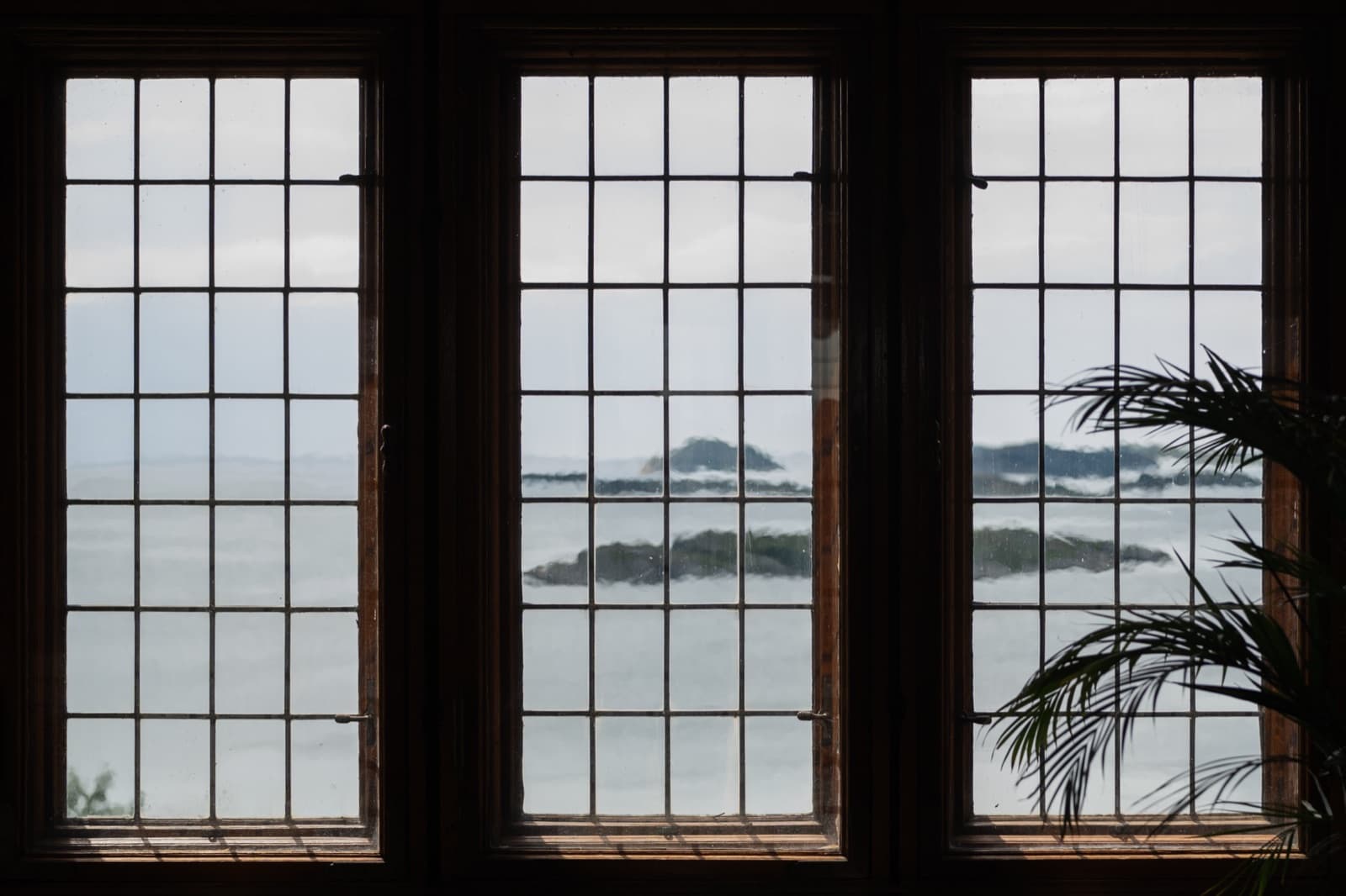 The Kungsbackafjord and its islets seen through a leaded window of Tjolöholm Castle
